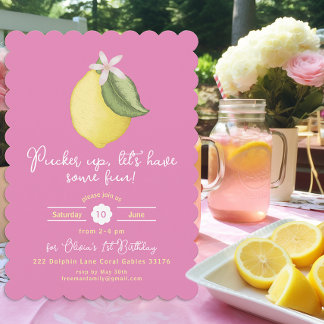 Pink Lemon Birthday Invite - Scalloped Lemonade Einladung