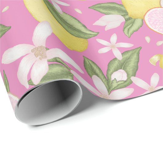 Pink Lemon Birthday Party Wrapping Paper Geschenkpapier (Rolleneckpunkt)