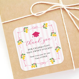 Pink Lemon Citrus Graduation Thank You Quadratischer Aufkleber