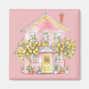 Pink Lemon Cottage Magnet – Süßes Zuhause Aquarell
