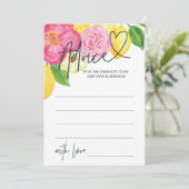Pink Lemon Floral Baby Advice Game Card Einladung (Stehend Vorderseite)