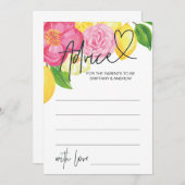 Pink Lemon Floral Baby Advice Game Card Einladung (Vorne/Hinten)