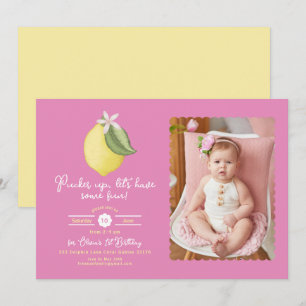Pink Lemon Foto Geburtstag Einladung