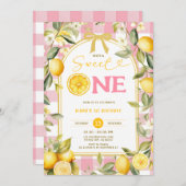 Pink Lemon Gingham Sweet One 1st Birthday Einladung (Vorne/Hinten)
