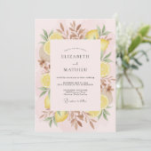 Pink Lemon Leaf Hochzeit Einladung (Stehend Vorderseite)