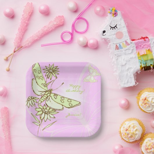 Pink Lemon Lime Butterfly Throw Pillow Pappteller (Party)