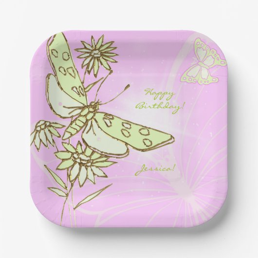 Pink Lemon Lime Butterfly Throw Pillow Pappteller (Vorderseite)