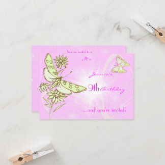 Pink Lemon Limon Butterfly Geburtstag RSVP Karte