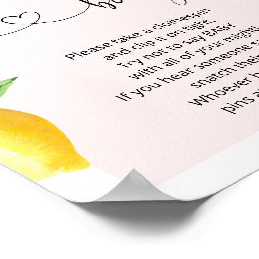 Pink Lemon sagt nicht, Baby Gaby Dusche Spiel Post Poster (Ecke)