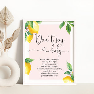 Pink Lemon sagt nicht, Baby Gaby Dusche Spiel Post Poster