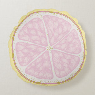 Pink Lemon Slice Round Throw Kissen