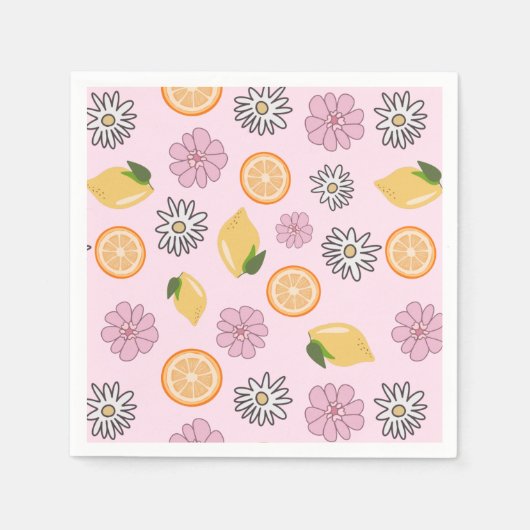 Pink Lemon Summer Floral Napkins Serviette (Vorderseite)