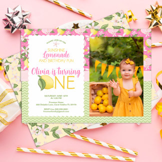 Pink Lemonade 1. Geburtstag Foto Einladung