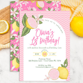 Pink Lemonade 1. Geburtstag Party Einladung