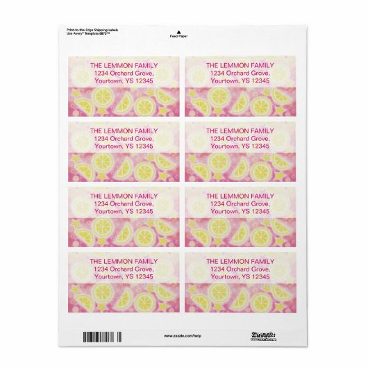 Pink Lemonade-Adressetikett Großer oberer Text (Vorne)