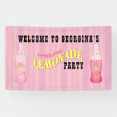 Pink Lemonade Birthday Welcome Vintage Striped Banner (Horizontal)