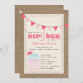 Pink Lemonade Burlap Sip & See Baby Girl Einladung (Vorne/Hinten)
