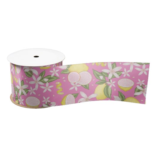Pink Lemonade Citrus Floral Satin Ribbon Satinband (Spule)