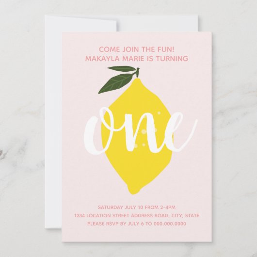 Pink Lemonade Einladung zum ersten Geburtstag (Vorderseite)