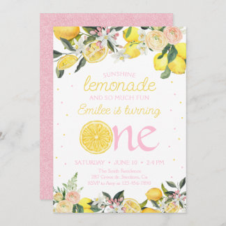 Pink Lemonade Floral Erster Geburtstag Sonnenschei Einladung