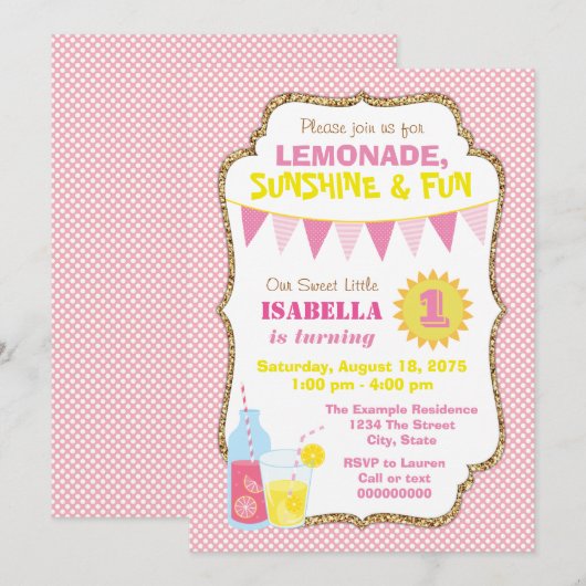 Pink Lemonade Geburtstagsparty Einladung (Vorne/Hinten)