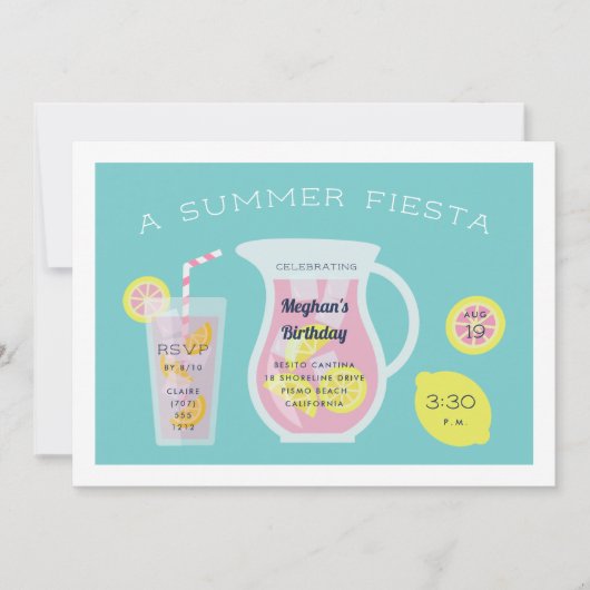 PInk Lemonade Geburtstagsparty Einladung (Vorderseite)