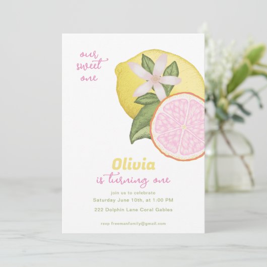 Pink Lemonade Geburtstagsparty Einladung (Stehend Vorderseite)