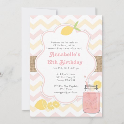 Pink Lemonade - Girly Soft Vintage Einladung (Vorderseite)