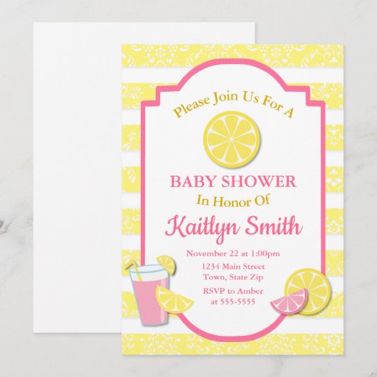 Pink Lemonade Kinderdusche Einladung Lemon (Vorne/Hinten)