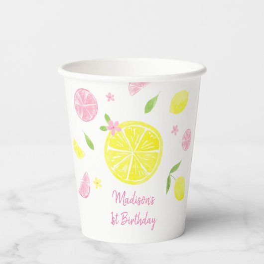 Pink Lemonade Lemon Birthday Pappbecher (Rückseite)