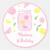 Pink Lemonade Lemon Birthday Runder Aufkleber (Vorderseite)