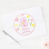 Pink Lemonade Lemon Birthday Runder Aufkleber (Umschlag)