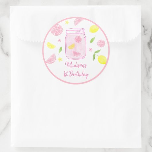 Pink Lemonade Lemon Birthday Runder Aufkleber (Tasche)