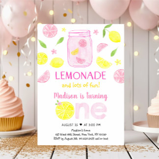 Pink Lemonade Lemon Erster Geburtstag Einladung