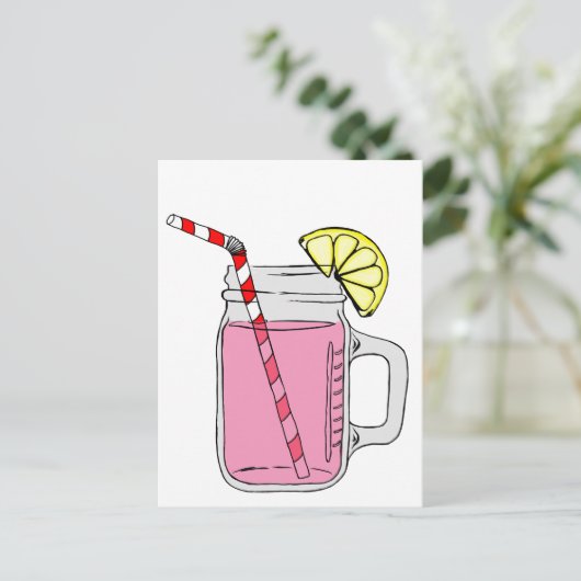 Pink Lemonade Mason Jar Postkarte (Stehend Vorderseite)