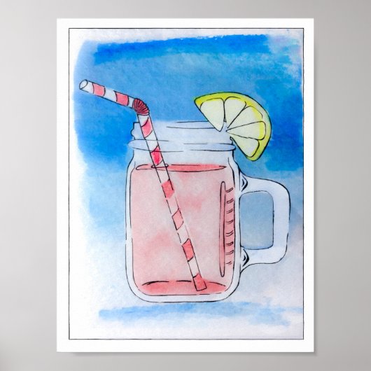 PInk Lemonade Mason Jar Watercolor Poster (Vorne)