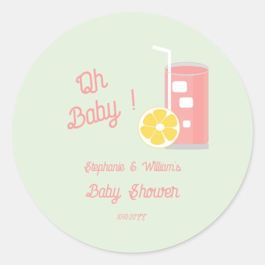 Pink Lemonade Modern Oh Baby Dusche Party Runder Aufkleber (Vorderseite)
