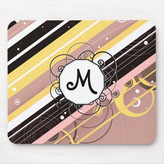 Pink Lemonade Moderne Retro Streifen mit Monogramm Mousepad (Vorne)