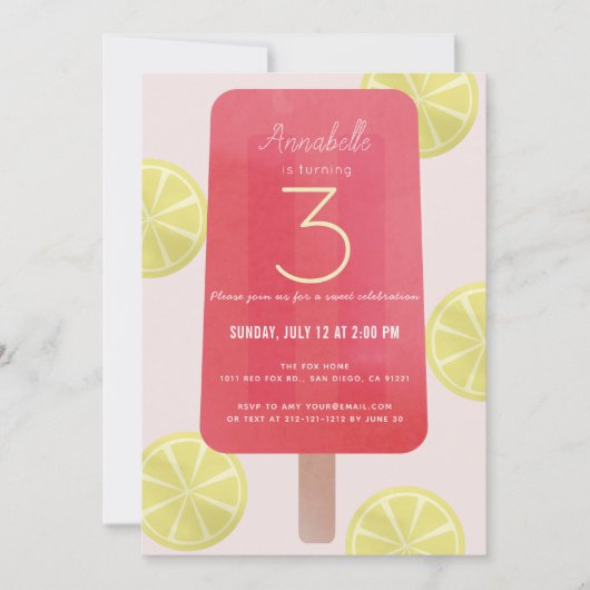 Pink Lemonade Popsicle Girl Birthday Einladung (Vorderseite)