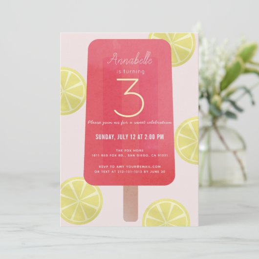 Pink Lemonade Popsicle Girl Birthday Einladung (Stehend Vorderseite)