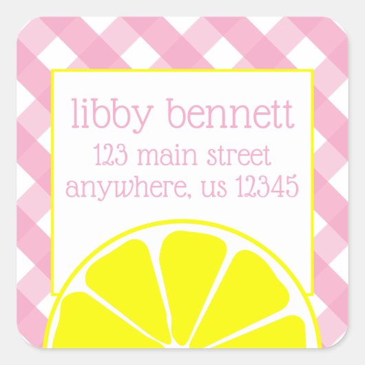 Pink Lemonade Rücksendeadressen-Aufkleber Quadratischer Aufkleber (Vorderseite)