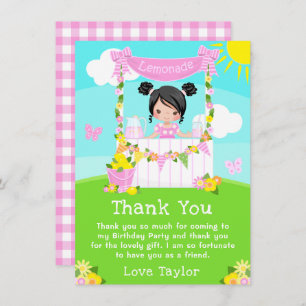 Pink Lemonade Stand Birthday Black Hair Girl Dankeskarte