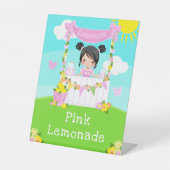Pink Lemonade Stand Birthday Black Hair Girl Sockelschild (Vorderseite)