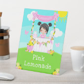 Pink Lemonade Stand Birthday Black Hair Girl Sockelschild (In SItu)