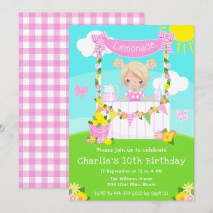 Pink Lemonade Stand Geburtstag Blondes Mädchen Einladung