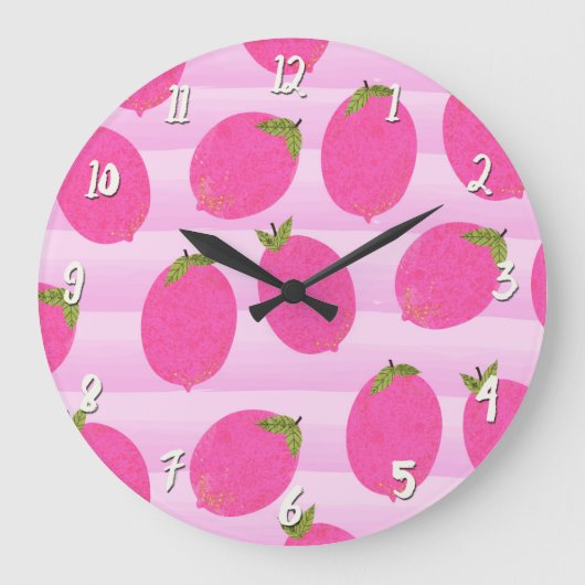 Pink Lemons Lemonade Sommer Frucht Spaß hell Große Wanduhr (Vorderseite)