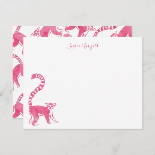 Pink Lemur Personalisiert Stationery Mitteilungskarte (Vorne/Hinten)