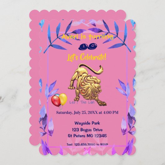 Pink Leo (23. Juli - 22. August) Einladung (Vorne/Hinten)