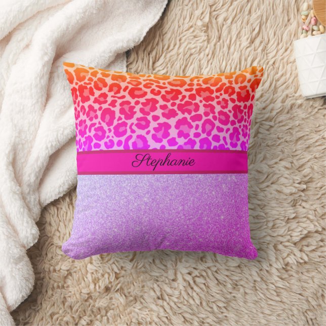 Pink Leopard Animal Print Cheetah Glitzer Kissen (Decke)