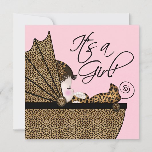 Pink Leopard Baby Girl Dusche Einladung (Vorderseite)
